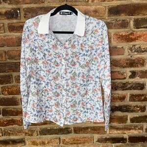 Allegra K White Floral Long Sleeve Button Down Shirt Women's Size XS